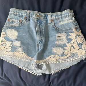 Denim Lace-Trimmed Women's Shorts